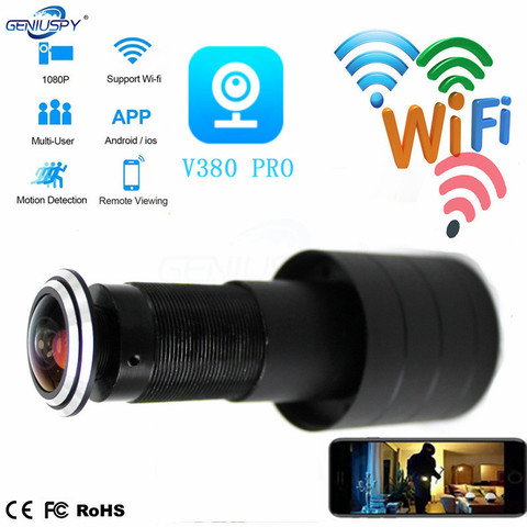 WIFI porte oeil trou 1080P 2.1mm grand Angle FishEye réseau judas sans fil porte IP caméra P2P SD carte fente Audio Cloud stockage ► Photo 1/6