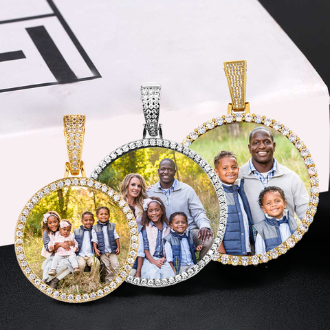 Médaillon à mémoire ronde pour hommes, collier avec pendentif Photo personnalisé, bijoux Hip Hop, grande, moyenne et petite taille, chaîne en Zircon, cadeau ► Photo 1/6