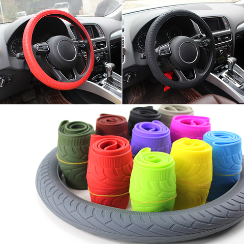 Style de voiture 1 pièces Multi couleur Silicone Auto volant couverture anti-dérapant Silicone volant couverture accessoires Automobiles ► Photo 1/6