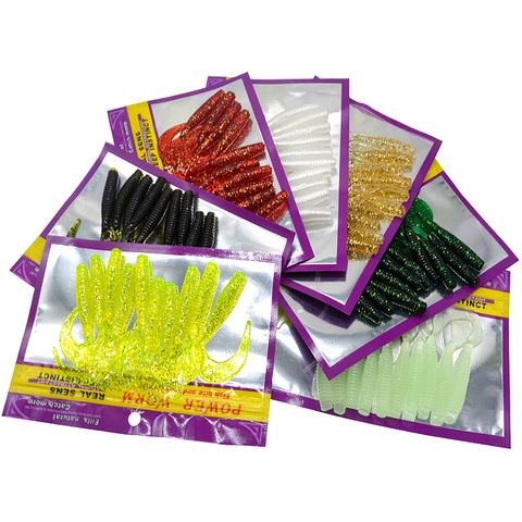 Lot d'appâts souples phosphorescents pour la pêche de nuit, pack de leurres pour attraper des poissons, avec ver, 7cm, Lot de 10 pièces ► Photo 1/6