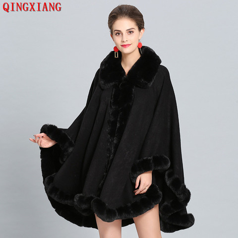 Grande taille automne hiver fausse fourrure revers chaud manteau veste femme élégant Outwear moelleux Faux cachemire Poncho femmes fourrure pardessus ► Photo 1/1