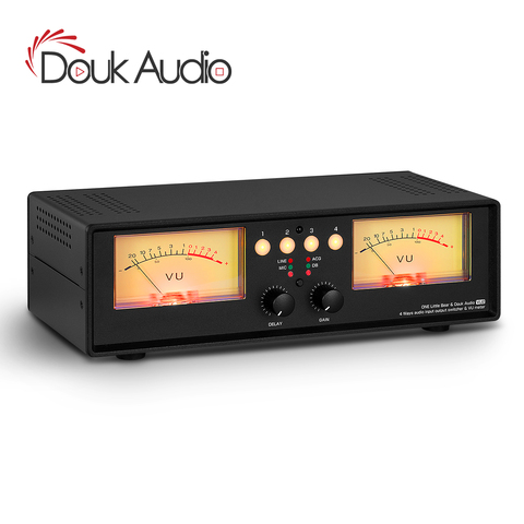 Douk Audio 4-IN-1-OUT MIC+Line Analog Dual VU Meter DB Panel Retro Sound Level Indicator Audio Splitter Switcher Box ► Photo 1/6