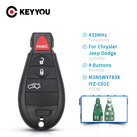 KEYYOU – télécommande intelligente IYZ-C01C 3 + 1 4 boutons, 433Mhz, pour Dodge Jeep Chrysler 300, chargeur Magnum, clé de voiture ► Photo 1/6