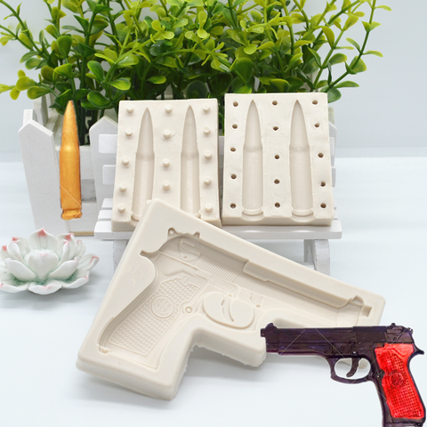 Cool pistolet balle forme Silicone moule résine cuisine cuisson outils bricolage gâteau chocolat Fondant moules Dessert pâtisserie dentelle décoration ► Photo 1/6