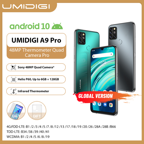 SmartPhone UMIDIGI A9 Pro débloqué 32/48MP Quad caméra 24MP Selfie caméra 4GB 64GB/6GB 128GB Helio P60 6.3 
