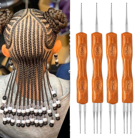 Aiguille pour tresser, 1-2 crochets, 1-3 crochets, bambou naturel, outil de tissage pour cheveux, 0.5Mm et 0.75Mm, 1 pièce/lot ► Photo 1/6