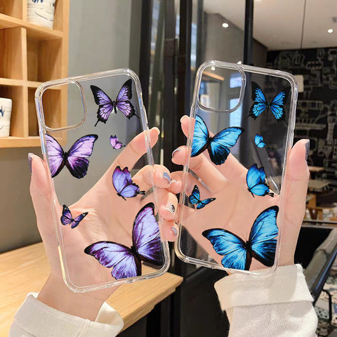 Étui papillon coloré pour IPhone 12 Mini 11 Pro Max X XR XS 7 8 Plus 6 6S SE2022 couvercle de téléphone en Silicone souple Transparent Transparent ► Photo 1/6