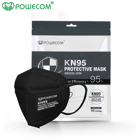 Powecom – masque buccal noir KN95, filtre anti-poussière, réutilisable, protection de sécurité ► Photo 1/6