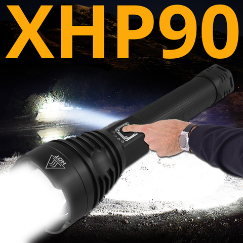 Lampe de poche LED la plus puissante XHP90, torche tactique étanche, 3 modes, Zoomable, chasse et camping, 18650 ou 26650 lumens ► Photo 1/6