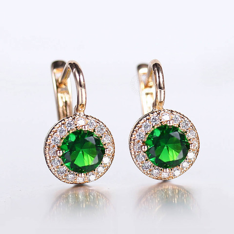 Boucles d'oreilles goutte Zircon cubique pierre verte 585 couleur or Rose pour femmes filles Style Vintage luxe cristal boucles d'oreilles mariage GE278A ► Photo 1/6