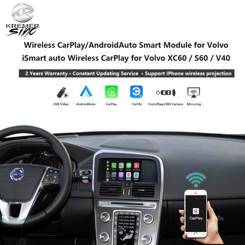 Boîte de mise à niveau sans fil CarPlay Android Auto, pour Volvo iSmart Auto XC70 XC60 S60 V40 V60 V70 mirrorlink SIRI, Microphone OEM ► Photo 1/6