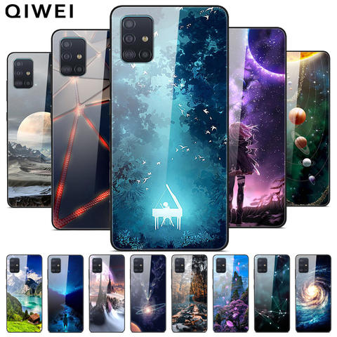 Pour Samsung A51 étui en verre trempé couverture arrière rigide pour Samsung Galaxy A71 étuis de téléphone Silicone pare-chocs Fundas A 51 S20 Plus s 20 ► Photo 1/6