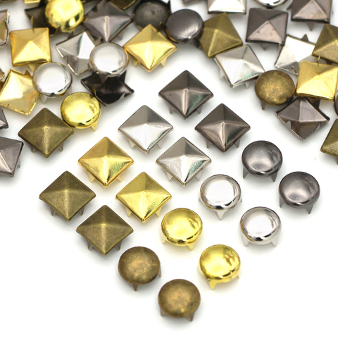 Rivets pyramidaux à 4 griffes pour vêtements, 100 pièces, clous métalliques ronds et carrés et pointes pour chaussures en cuir, accessoires Punk pour bricolage ► Photo 1/6