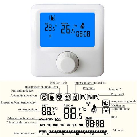 Thermostat de chaudière à gaz suspendu d'affichage à cristaux liquides Thermostat de régulateur de température numérique de chauffage de pièce Programmable hebdomadaire ► Photo 1/5