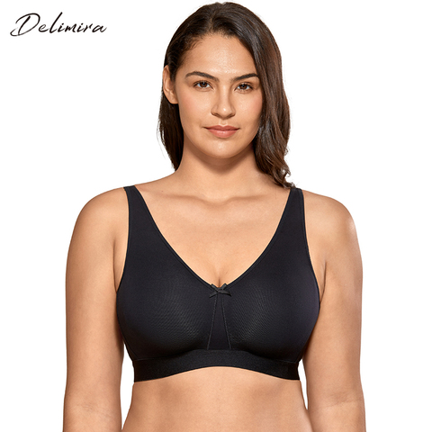 DELIMIRA femmes grande taille coton soutien-gorge sans couture sans rembourrage couverture complète sans fil soutiens-gorge pour les femmes ► Photo 1/6