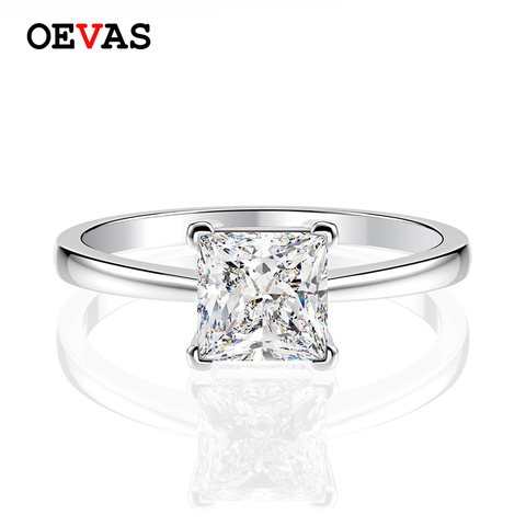 OEVAS – bagues de mariage en argent Sterling 925 pour femme, bijoux de fête, Simple, carré, Moissanite, 5A + Zricon, 6x6mm ► Photo 1/6