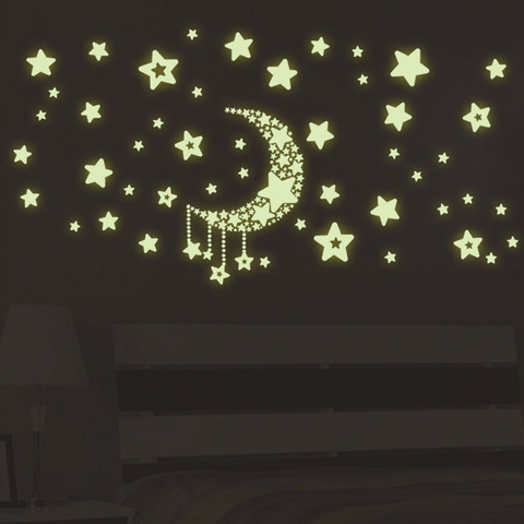 Étoile lune-autocollant mural fluorescent lumineux, décoration lumineuse pour salon et chambre d'enfant dans la nuit, décalcomanies pour la maison ► Photo 1/5