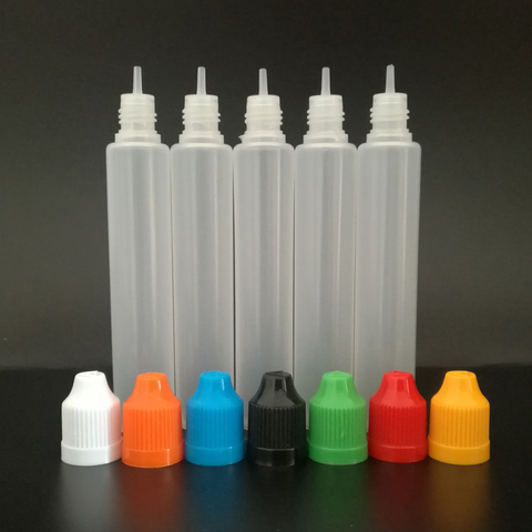 5 pièces 30ml/60ml LDPE plastique stylo compressible Type flacon compte-gouttes e-liquide encre bouchon à l'épreuve des enfants longue pointe mince Vape jus conteneurs ► Photo 1/6