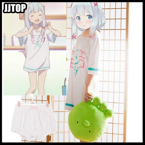 Costume de Cosplay, grande taille, Anime Eromanga Sensei Izumi Sagiri, épaules dénudées, sous-vêtement de perruque, t-shirt haut d'été ► Photo 1/6