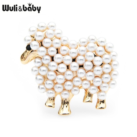 Wuli & baby – broche en forme de mouton pour femme, petite perle, blanc, noir, Animal, décontracté, fête, cadeau ► Photo 1/3