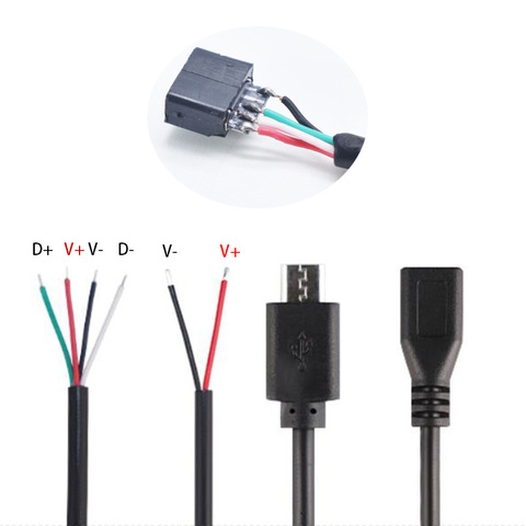 Câble de Charge de données 30CM, 5 pièces, Micro USB 2.0 A femelle, Interface Android, 4 broches, 2 broches mâle femelle, câble d'alimentation, connecteur ► Photo 1/6