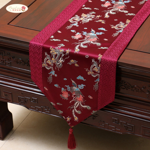 Chemin de Table en Satin Rose style chinois, décoration de maison, drapeau de Table avec pompon, housse de Table créative ► Photo 1/6