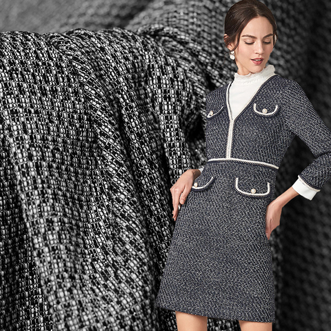 Tissus en laine Tweed blanc japonais | Fil-Fil noir Tweed matériaux de vêtement, veste d'automne pour femmes, tissu de couture ► Photo 1/6