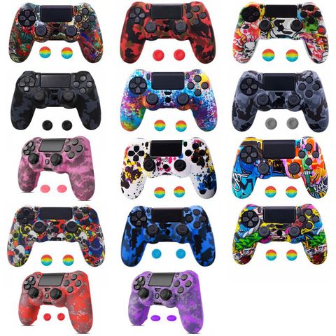 Housse de manette souple en Silicone étui de protection pour coque de manette PS4 avec 2 pièces capuchons de manette en Silicone pour playstation 4 ► Photo 1/6