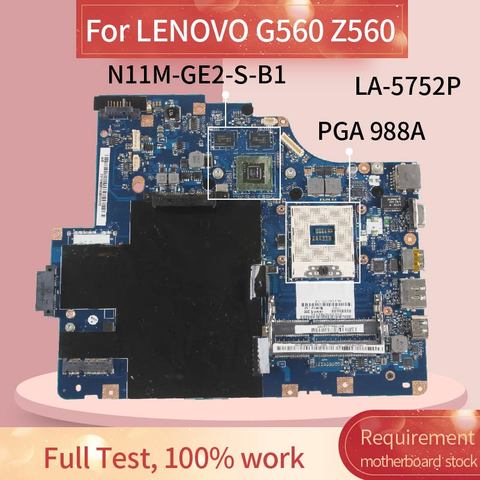 Carte mère pour ordinateur portable LENOVO G560 Z560, LA-5752P PGA 988A, HM55, N11M-GE2-S-B1 ► Photo 1/6