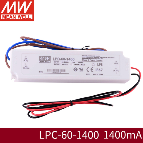 Pilote externe MeanWell LPC-60 90-265vac vers dc à courant Constant, IP67 LED, pour lumière led, 1050ma, 1400ma, 1750ma, 48V 42V, 34V CB CE ► Photo 1/6