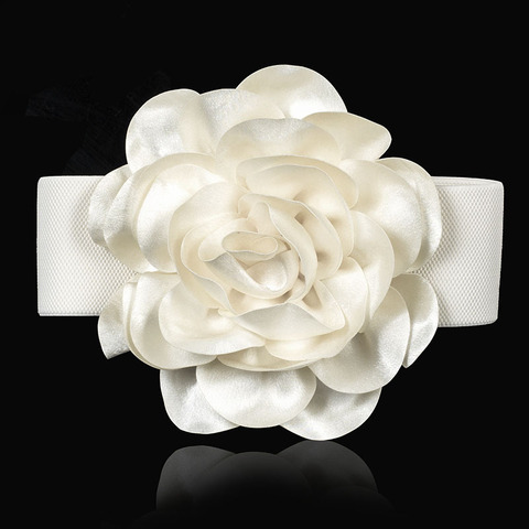 Ceinture taille large avec grande fleur, élastique, à la mode, pour femmes, blanc, noir, rouge et Rose, assortie à tout, robes hauts ► Photo 1/6