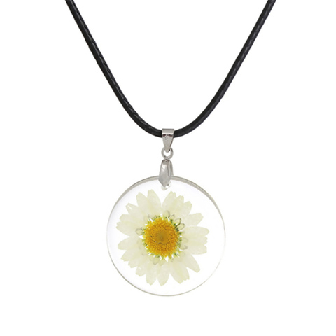 Doreen boîte fait à la main Boho résine séché fleur marguerite collier Transparent boule chaîne couleur argent blanc rond 45cm de long, 1 PC ► Photo 1/6