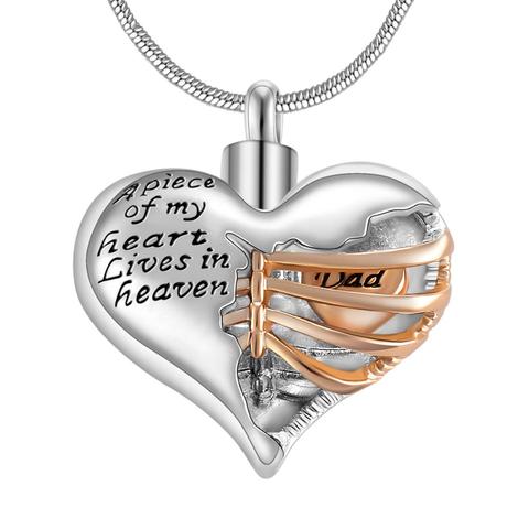 Un morceau de mon coeur vit dans le ciel deux tons médaillon coeur crémation mémorial cendres urne collier bijoux souvenir pendentif ► Photo 1/6