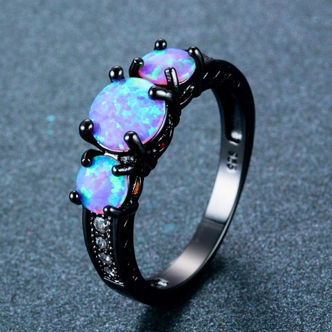 Bague ovale en titane noir et bleu feu, anneau de fiançailles pour femme ► Photo 1/6