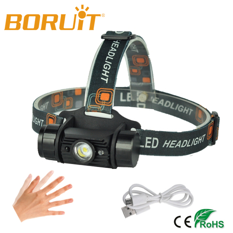 BORUiT – lampe frontale étanche à LED XPE avec capteur de mouvement IR, alimentée par batterie 18650 Rechargeable, idéale pour le Camping, 1000lm ► Photo 1/6