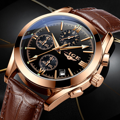 LIGE – Montre à Quartz pour hommes, bijou masculin nouvelle tendance, grande marque de luxe, modèle militaire, étanche, bracelet en cuir, avec chronographe pour le sport, 2022 ► Photo 1/6