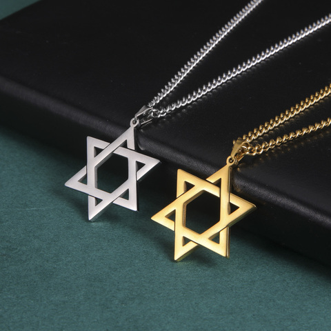 Hommes femmes à la mode Mogan David étoile pendentif collier israël juif acier inoxydable chaîne étoile de David doré tour de cou à breloque bijoux ► Photo 1/6