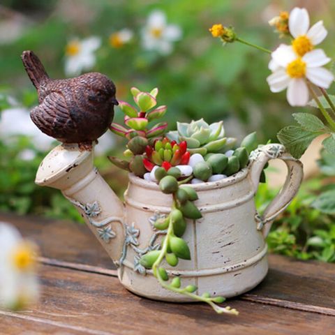 Pots de plantes succulentes en forme d'oiseau, arrosage de fleurs charnues, couleur rouille, ornements créatifs en forme de main ► Photo 1/6