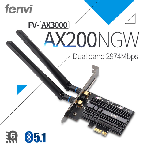 Fenvi-carte réseau réseau AX3000 6, 3000/5Ghz, 5.1 mb/s PCIe, adaptateur réseau Wi-Fi (Intel AX200), 802.11ac/ax, avec Bluetooth 2.4, pour ordinateur de bureau ► Photo 1/6