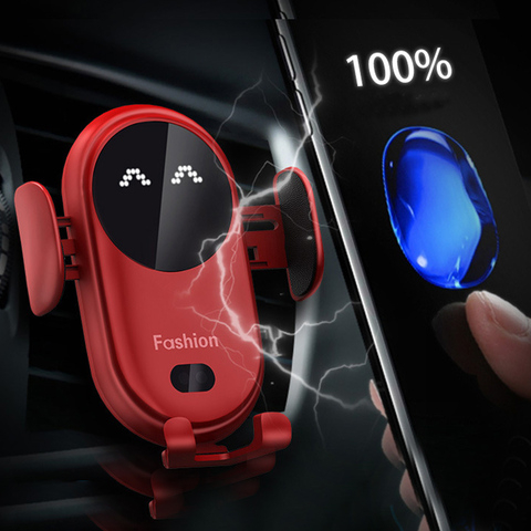 S11 capteur infrarouge support de voiture support pour téléphone chargeur sans fil mignon dessin animé LED sourire visage voiture support pour téléphone évent support de montage ► Photo 1/1