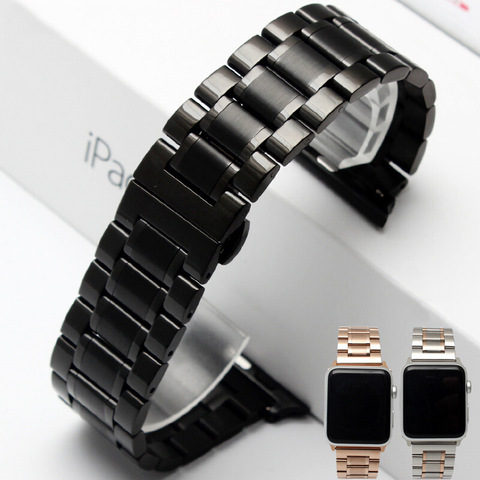 Bracelet en acier inoxydable pour Apple Watch 40mm 42mm 44mm 38mm bracelets de montre de luxe pour Apple Watch série 3 5 4 6 Se 2 1 Bracelet à chaîne ► Photo 1/1