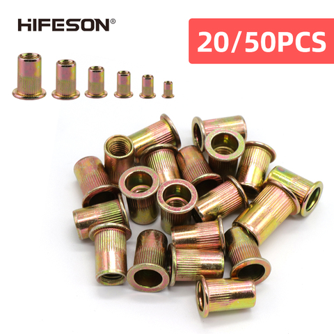 20/50pcs M3 M4 M5 M6 M8 M10 M12 écrous à rivets tête plate embout fileté capuchon pour pistolet à écrou de riveteuse acier au carbone zingué ► Photo 1/6