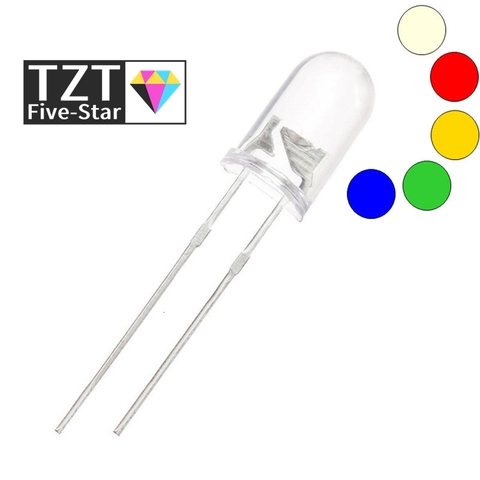 Ampoule LED super brillante, ronde transparente, 5mm, 100 pièces/lot, lumière super brillante, vert clair, rouge, blanc, jaune, bleu, diode électroluminescente F5 ► Photo 1/1