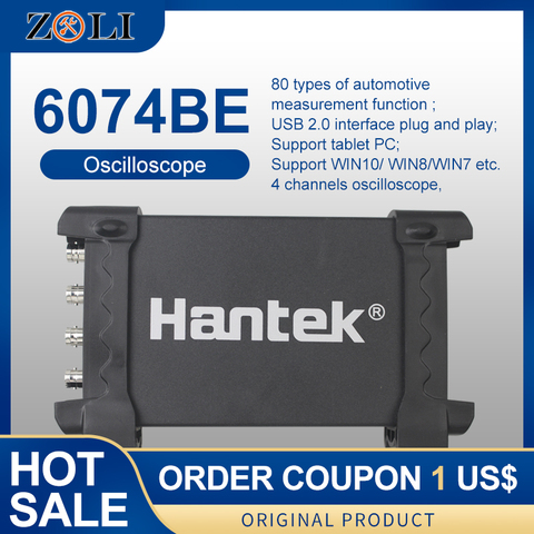 Hantek – Oscilloscopes de stockage numériques portables 6074BE, PC USB, 4 canaux, 70MHz, largeurs de bande, compatible avec windows 10 ► Photo 1/6