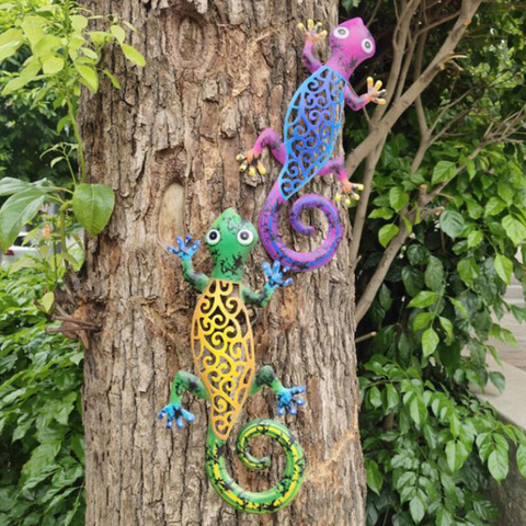 Art de fer Gecko ornements en plein air en métal lézard Art suspendu Sculpture pour Patio en métal décorations extérieures pour Patio mur clôture ► Photo 1/6