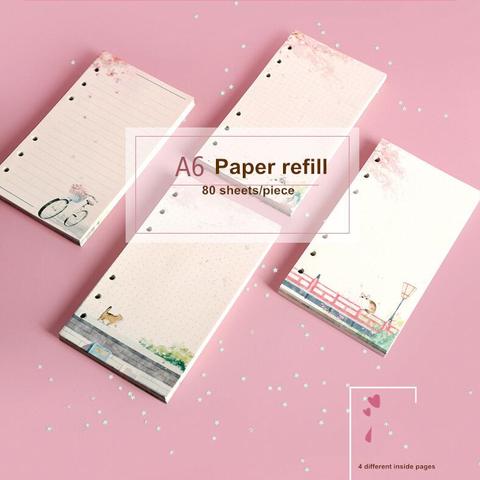 Sharkbang nouveau 80 feuilles Kawaii Sakura et chat A6 cahier à feuilles mobiles recharge reliure à spirale Pages intérieures ligne grille Agenda blanc ► Photo 1/5