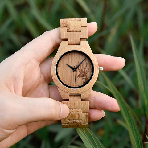 BOBO BIRD – montre en bambou pour femmes, bracelet à Quartz, Design cerf, élan, à la mode, japon, meilleur cadeau pour dames, E04 ► Photo 1/6