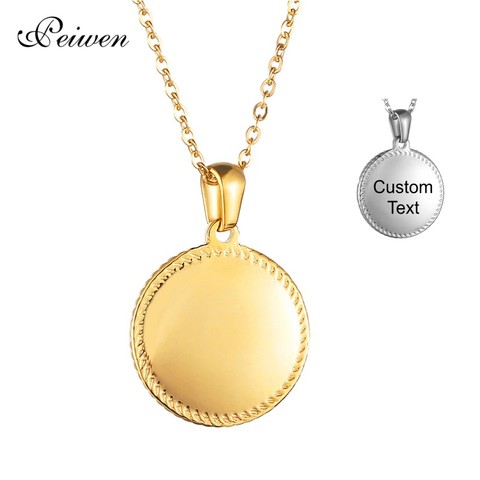 Collier personnalisé avec nom et Date, en acier inoxydable, pendentif à Surface incurvée, pièce de monnaie, bijoux ras du cou à breloques pour femmes et hommes ► Photo 1/6