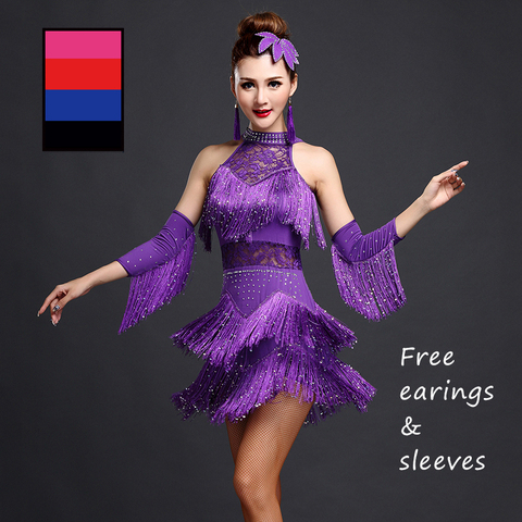 5 couleurs brillant Explosion latine danse Costume femmes frange robe latine compétition Costumes scène vêtements de danse latine Salsa robe ► Photo 1/6