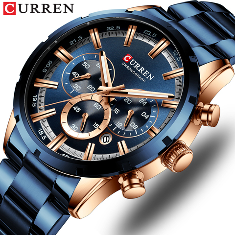 CURREN nouvelles montres de mode avec acier inoxydable Top marque de luxe sport chronographe montre à Quartz hommes Relogio Masculino ► Photo 1/6